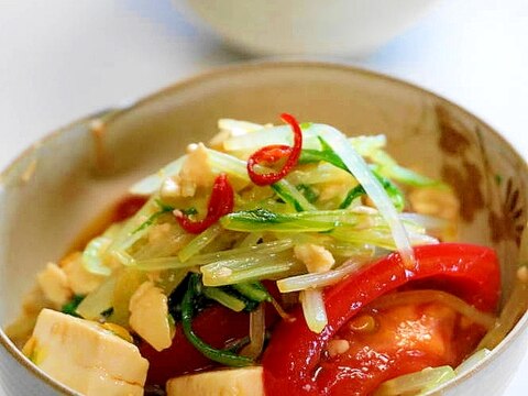 和風ドレッシング！水菜とトマトと豆腐のサラダ